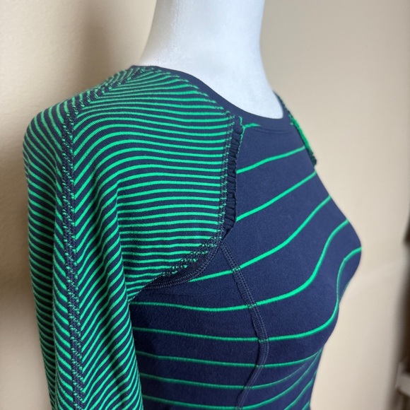Lululemon Slalom Stripe Inkwell Green Long Sleeve Full Tilt Shirt Top - Picture 9 of 15